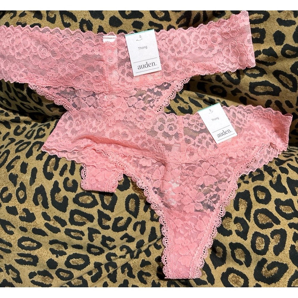 NEW Auden Set‎ of 2 Pink Full Lace Thong Panties, Size Small